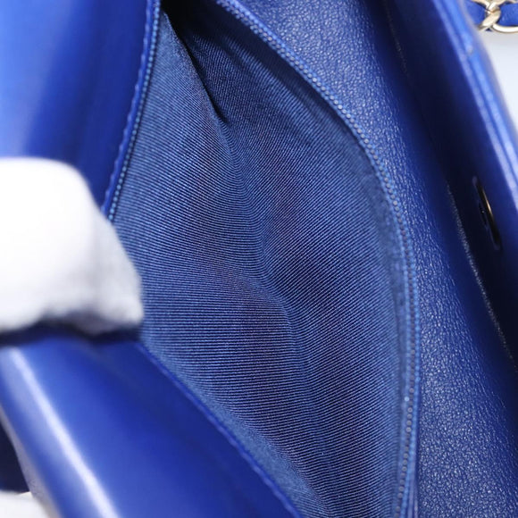 CHANEL Mini Matelasse 20 Chain Bag Lamb Skin Blue Gold CC Auth BA15939SAM