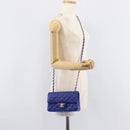 CHANEL Mini Matelasse 20 Chain Bag Lamb Skin Blue Gold CC Auth BA15939SAM-28