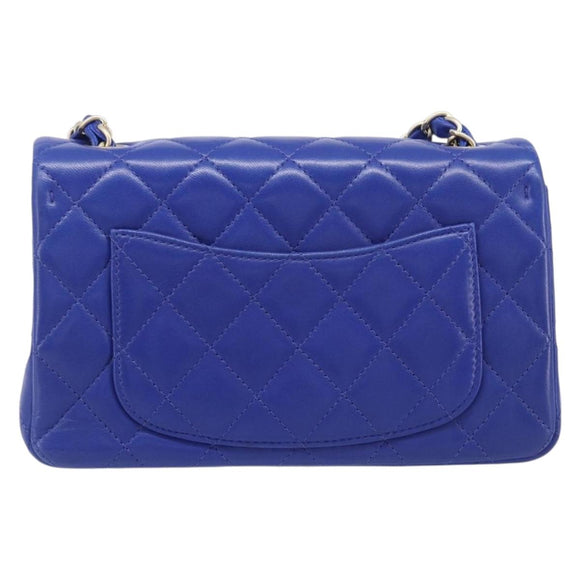 CHANEL Mini Matelasse 20 Chain Bag Lamb Skin Blue Gold CC Auth BA15939SAM