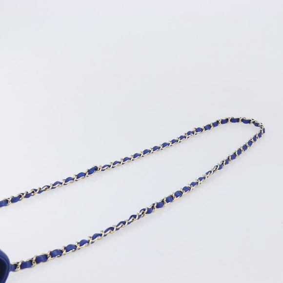 CHANEL Mini Matelasse 20 Chain Bag Lamb Skin Blue Gold CC Auth BA15939SAM