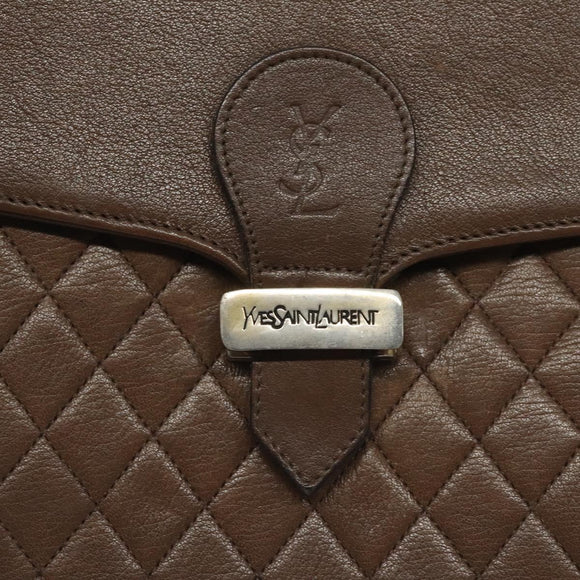 SAINT LAURENT Shoulder Bag Leather Brown Gold Auth BA1594