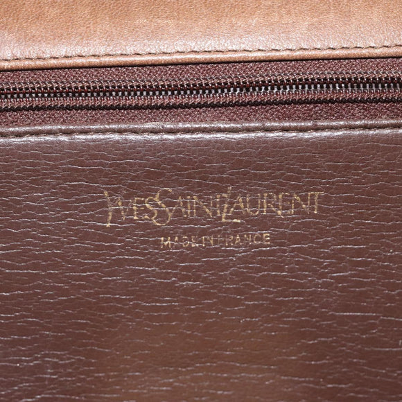 SAINT LAURENT Shoulder Bag Leather Brown Gold Auth BA1594
