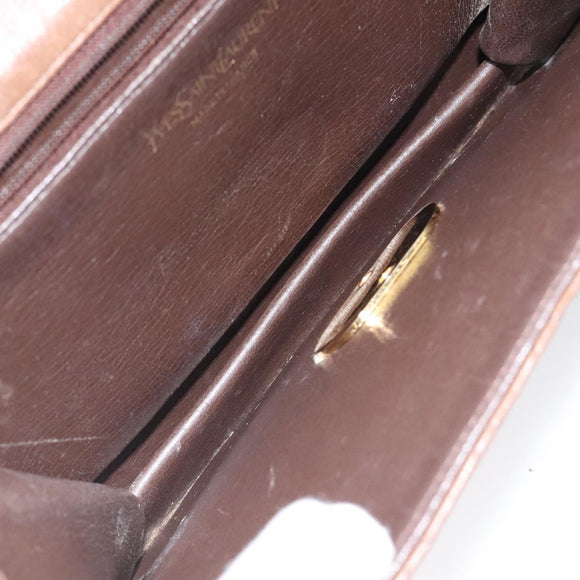 SAINT LAURENT Shoulder Bag Leather Brown Gold Auth BA1594