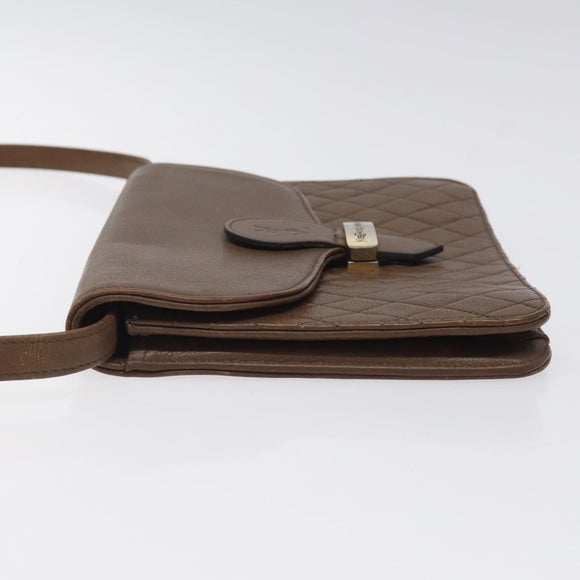 SAINT LAURENT Shoulder Bag Leather Brown Gold Auth BA1594