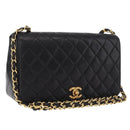 CHANEL Matelasse Chain Shoulder Bag Lamb Skin Black Gold CC Auth BA15942M-1