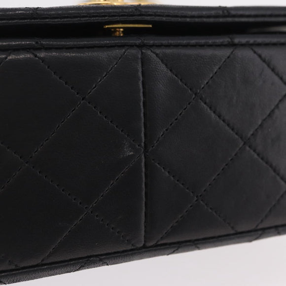 CHANEL Matelasse Chain Shoulder Bag Lamb Skin Black Gold CC Auth BA15942M