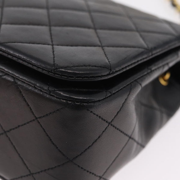 CHANEL Matelasse Chain Shoulder Bag Lamb Skin Black Gold CC Auth BA15942M
