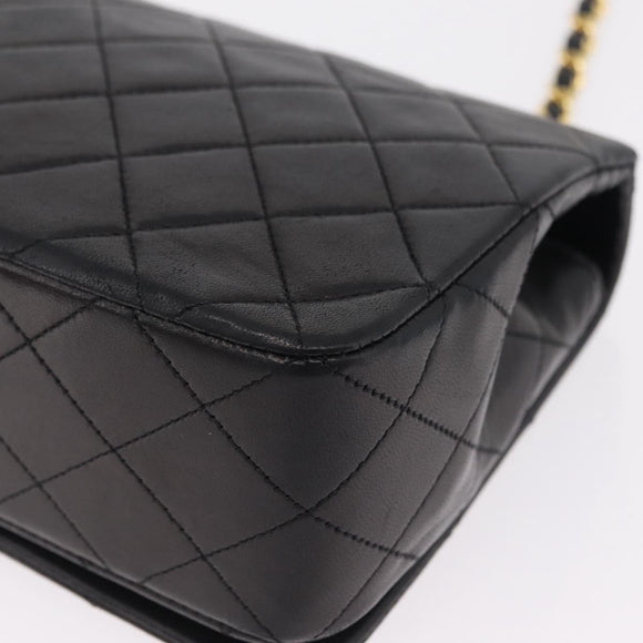 CHANEL Matelasse Chain Shoulder Bag Lamb Skin Black Gold CC Auth BA15942M