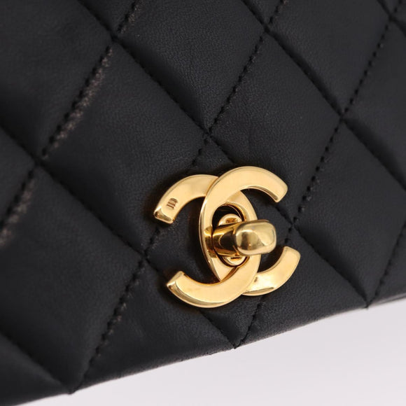 CHANEL Matelasse Chain Shoulder Bag Lamb Skin Black Gold CC Auth BA15942M