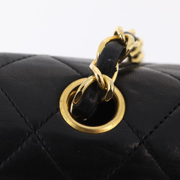 CHANEL Matelasse Chain Shoulder Bag Lamb Skin Black Gold CC Auth BA15942M