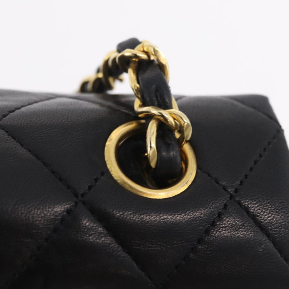 CHANEL Matelasse Chain Shoulder Bag Lamb Skin Black Gold CC Auth BA15942M