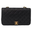 CHANEL Matelasse Chain Shoulder Bag Lamb Skin Black Gold CC Auth BA15942M-13