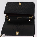 CHANEL Matelasse Chain Shoulder Bag Lamb Skin Black Gold CC Auth BA15942M-22