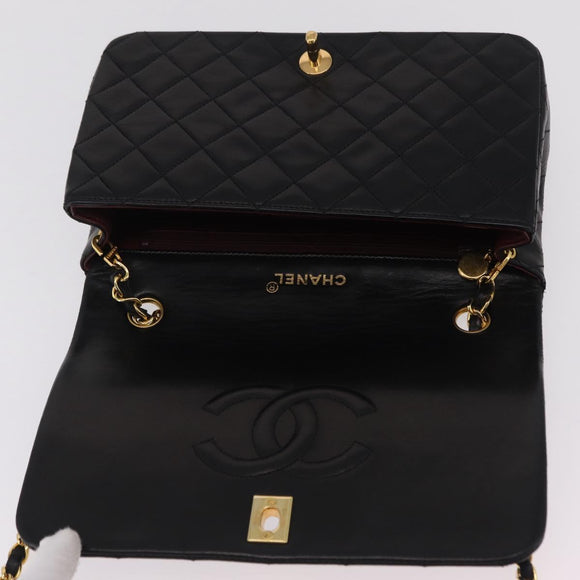 CHANEL Matelasse Chain Shoulder Bag Lamb Skin Black Gold CC Auth BA15942M