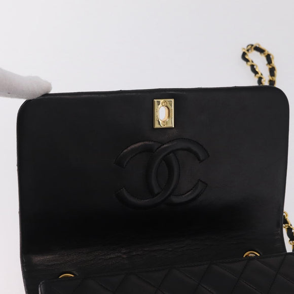 CHANEL Matelasse Chain Shoulder Bag Lamb Skin Black Gold CC Auth BA15942M