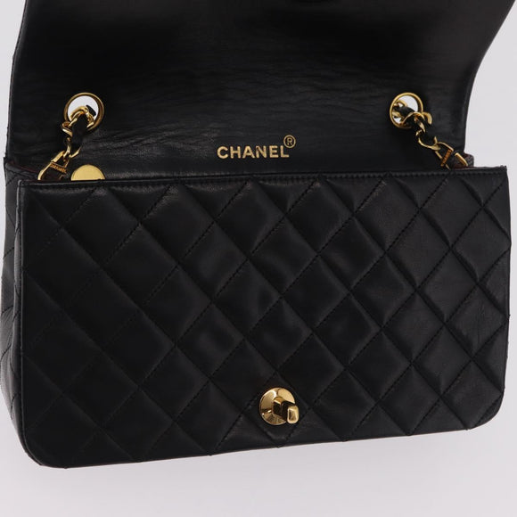 CHANEL Matelasse Chain Shoulder Bag Lamb Skin Black Gold CC Auth BA15942M