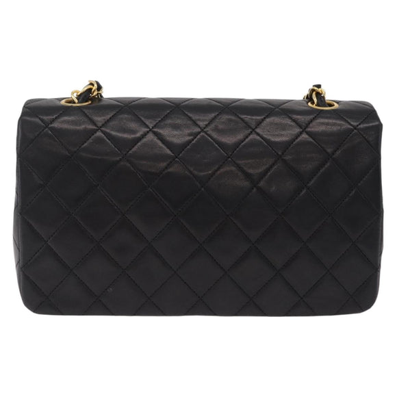 CHANEL Matelasse Chain Shoulder Bag Lamb Skin Black Gold CC Auth BA15942M