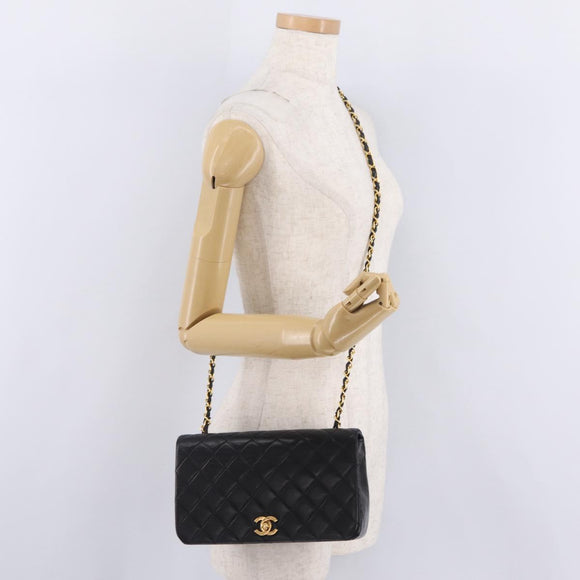 CHANEL Matelasse Chain Shoulder Bag Lamb Skin Black Gold CC Auth BA15942M