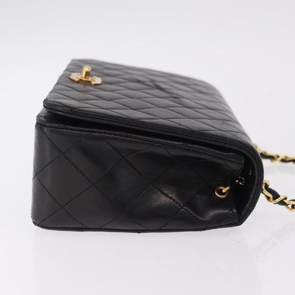 CHANEL Matelasse Chain Shoulder Bag Lamb Skin Black Gold CC Auth BA15942M