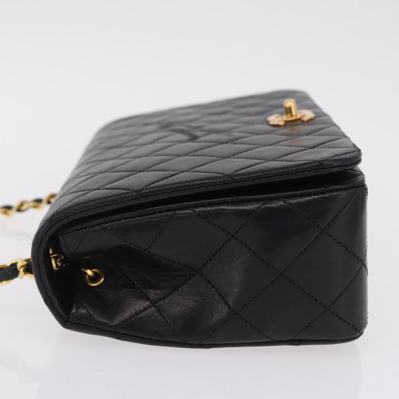 CHANEL Matelasse Chain Shoulder Bag Lamb Skin Black Gold CC Auth BA15942M