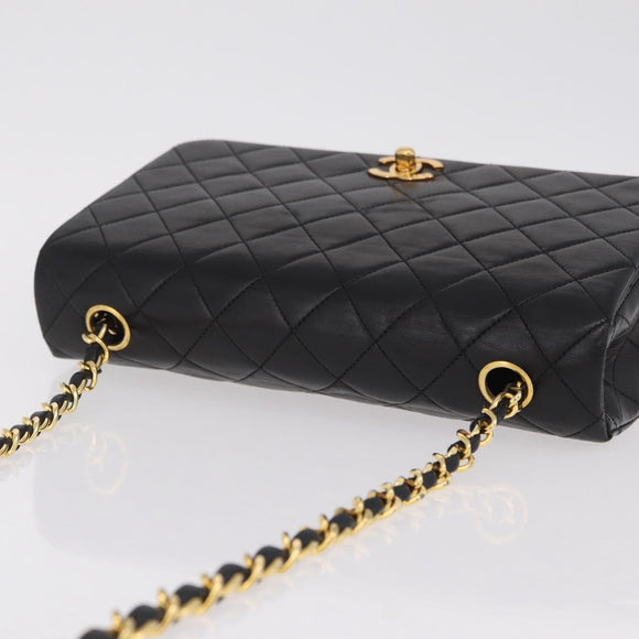CHANEL Matelasse Chain Shoulder Bag Lamb Skin Black Gold CC Auth BA15942M