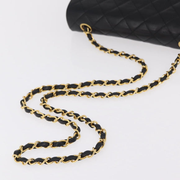 CHANEL Matelasse Chain Shoulder Bag Lamb Skin Black Gold CC Auth BA15942M