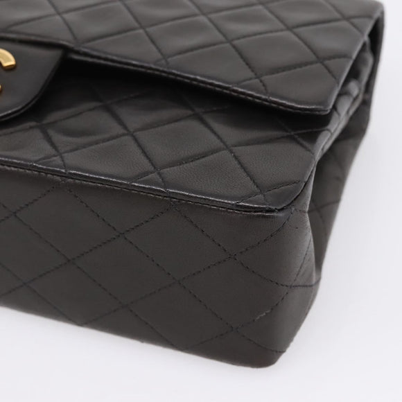 CHANEL Matelasse 25 Chain Shoulder Bag Lamb Skin Black Gold CC Auth BA15943SAM