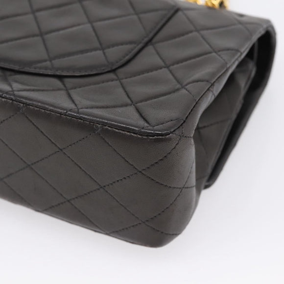 CHANEL Matelasse 25 Chain Shoulder Bag Lamb Skin Black Gold CC Auth BA15943SAM