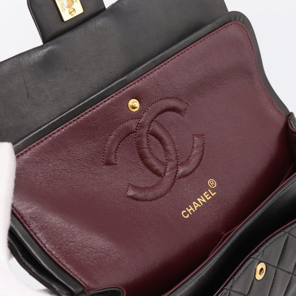 CHANEL Matelasse 25 Chain Shoulder Bag Lamb Skin Black Gold CC Auth BA15943SAM