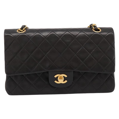 CHANEL Matelasse 25 Chain Shoulder Bag Lamb Skin Black Gold CC Auth BA15943SAM - 0