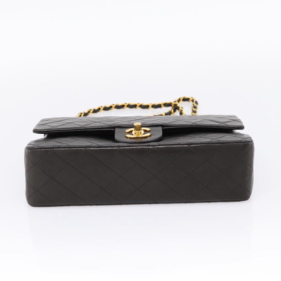CHANEL Matelasse 25 Chain Shoulder Bag Lamb Skin Black Gold CC Auth BA15943SAM