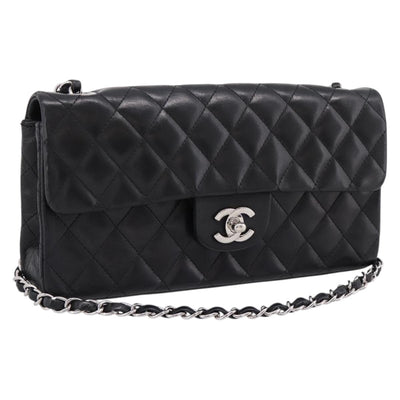 CHANEL Matelasse Chain Shoulder Bag Lamb Skin Black Silver CC Auth BA15944M