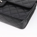 CHANEL Matelasse Chain Shoulder Bag Lamb Skin Black Silver CC Auth BA15944M-13