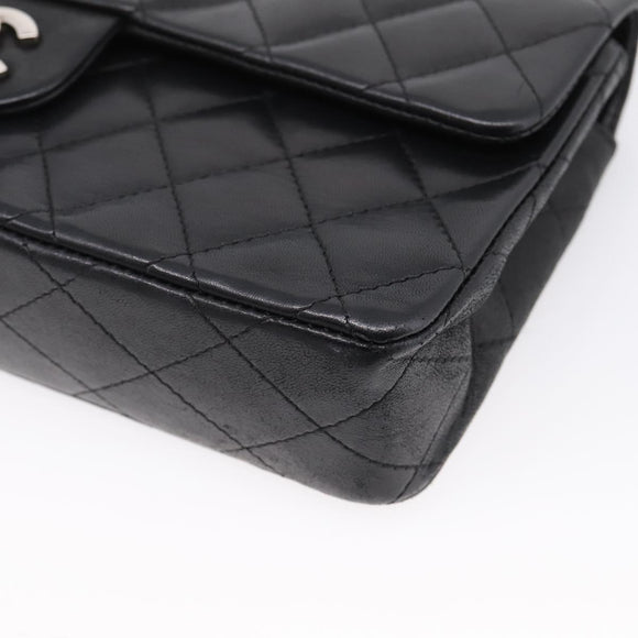 CHANEL Matelasse Chain Shoulder Bag Lamb Skin Black Silver CC Auth BA15944M