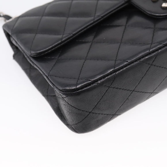 CHANEL Matelasse Chain Shoulder Bag Lamb Skin Black Silver CC Auth BA15944M