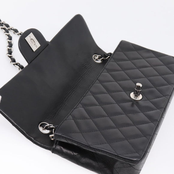 CHANEL Matelasse Chain Shoulder Bag Lamb Skin Black Silver CC Auth BA15944M