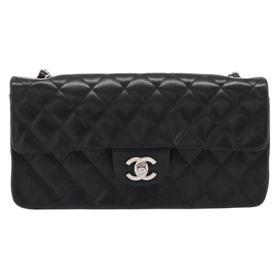 CHANEL Matelasse Chain Shoulder Bag Lamb Skin Black Silver CC Auth BA15944M - 0