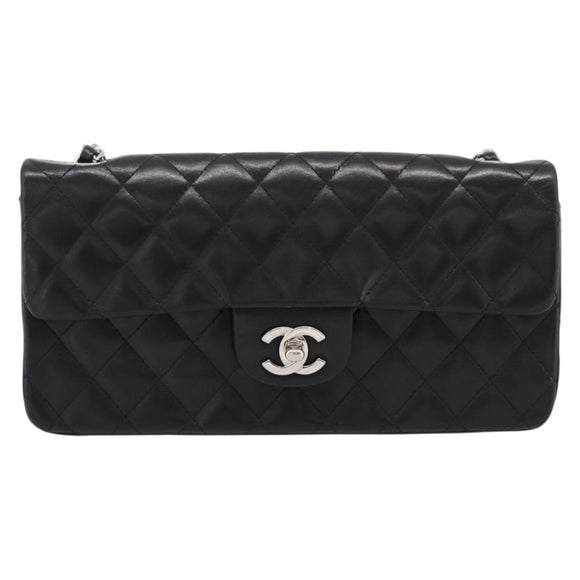 CHANEL Matelasse Chain Shoulder Bag Lamb Skin Black Silver CC Auth BA15944M
