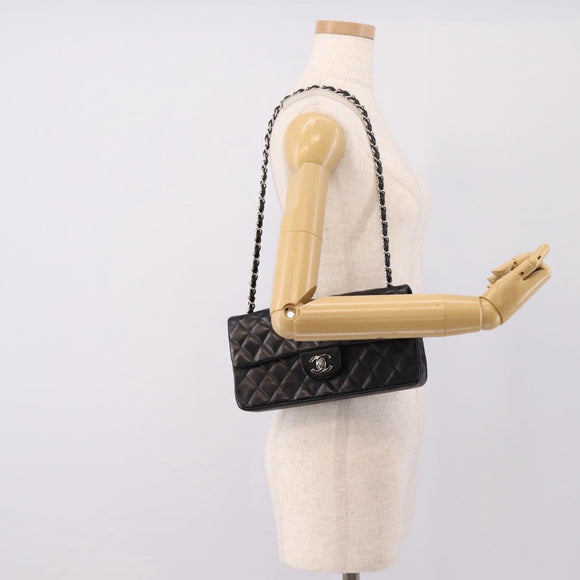 CHANEL Matelasse Chain Shoulder Bag Lamb Skin Black Silver CC Auth BA15944M