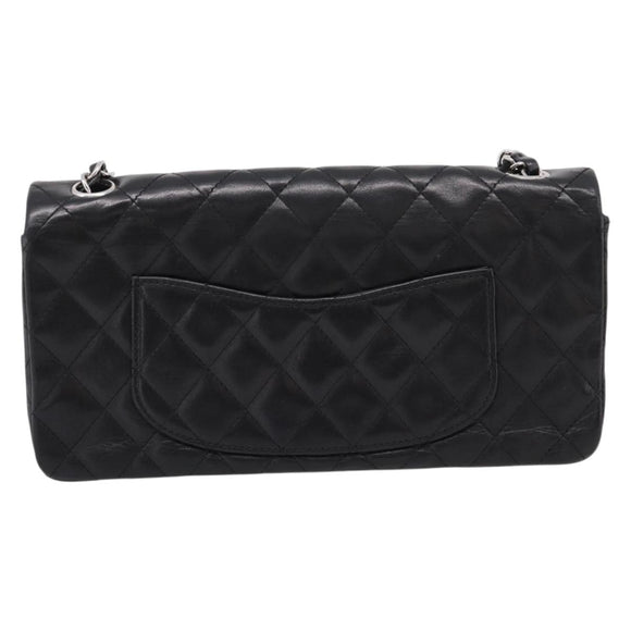 CHANEL Matelasse Chain Shoulder Bag Lamb Skin Black Silver CC Auth BA15944M