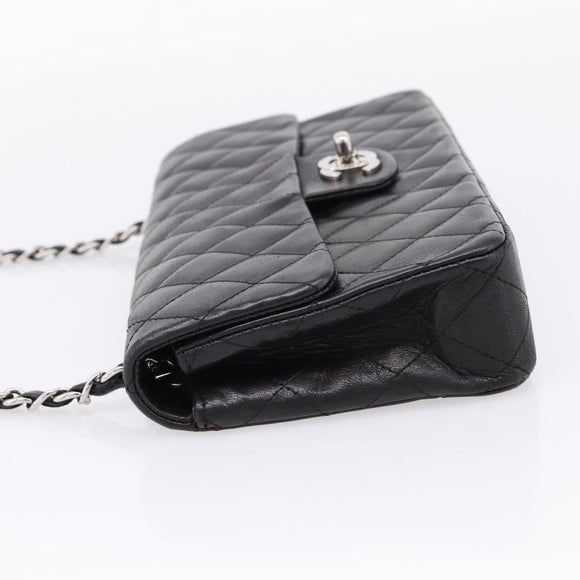 CHANEL Matelasse Chain Shoulder Bag Lamb Skin Black Silver CC Auth BA15944M