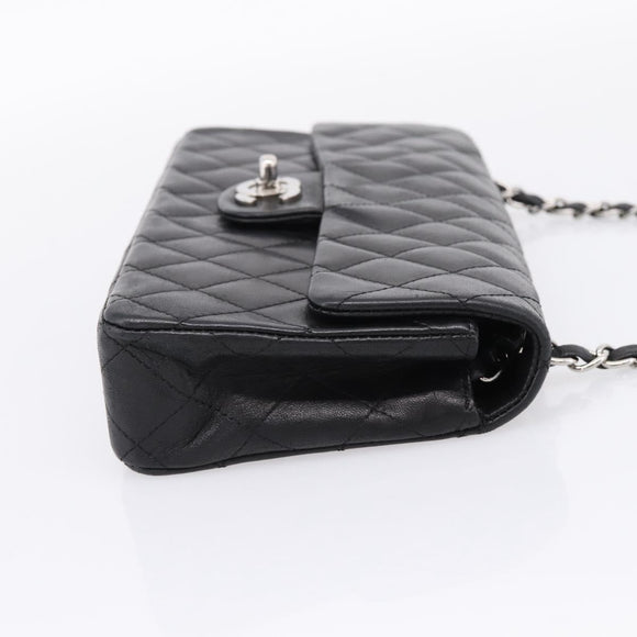 CHANEL Matelasse Chain Shoulder Bag Lamb Skin Black Silver CC Auth BA15944M