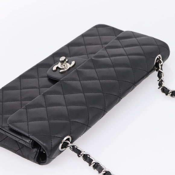 CHANEL Matelasse Chain Shoulder Bag Lamb Skin Black Silver CC Auth BA15944M