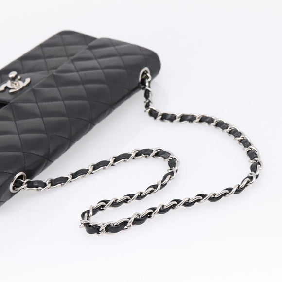CHANEL Matelasse Chain Shoulder Bag Lamb Skin Black Silver CC Auth BA15944M