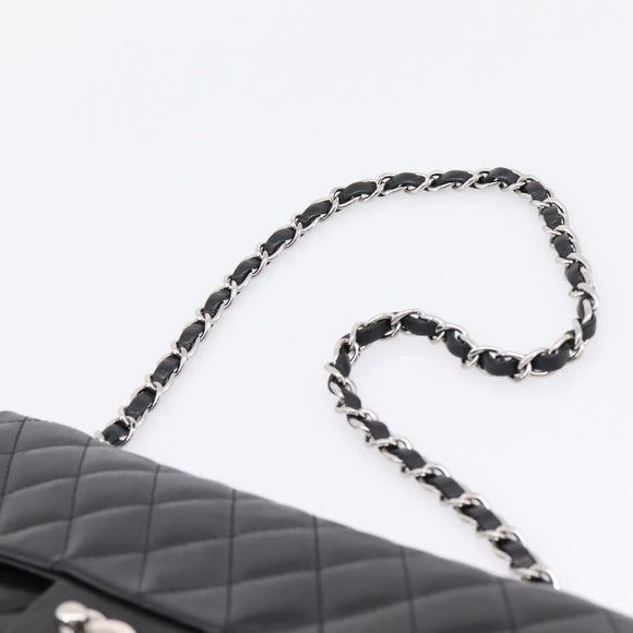 CHANEL Matelasse Chain Shoulder Bag Lamb Skin Black Silver CC Auth BA15944M