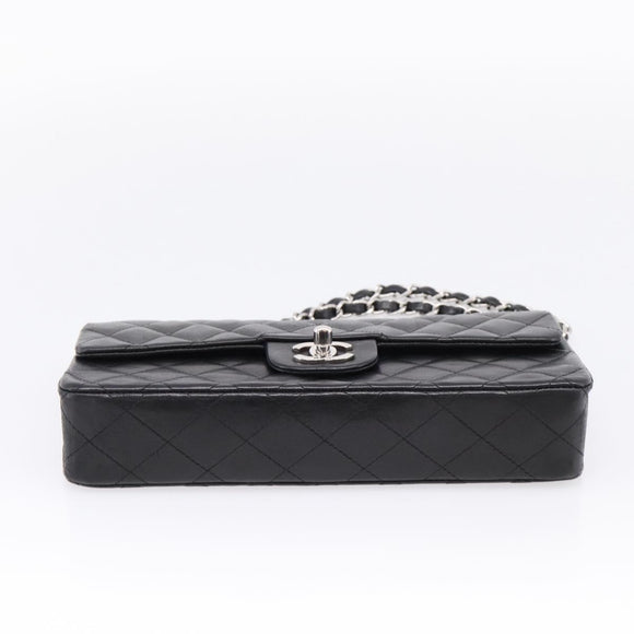 CHANEL Matelasse Chain Shoulder Bag Lamb Skin Black Silver CC Auth BA15944M