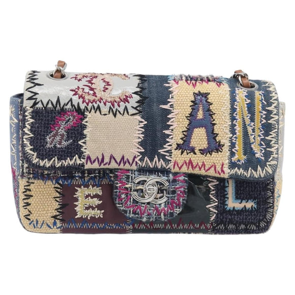 CHANEL Chain Limited Edition Patchwork Bag Denim Blue Silver CC Auth BA15945SM
