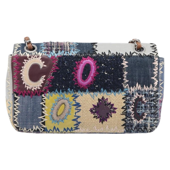 CHANEL Chain Limited Edition Patchwork Bag Denim Blue Silver CC Auth BA15945SM