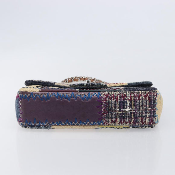 CHANEL Chain Limited Edition Patchwork Bag Denim Blue Silver CC Auth BA15945SM