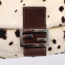 FENDI Mamma Baguette Shoulder Bag Fur Ivory Silver Auth BA15946SAM-19